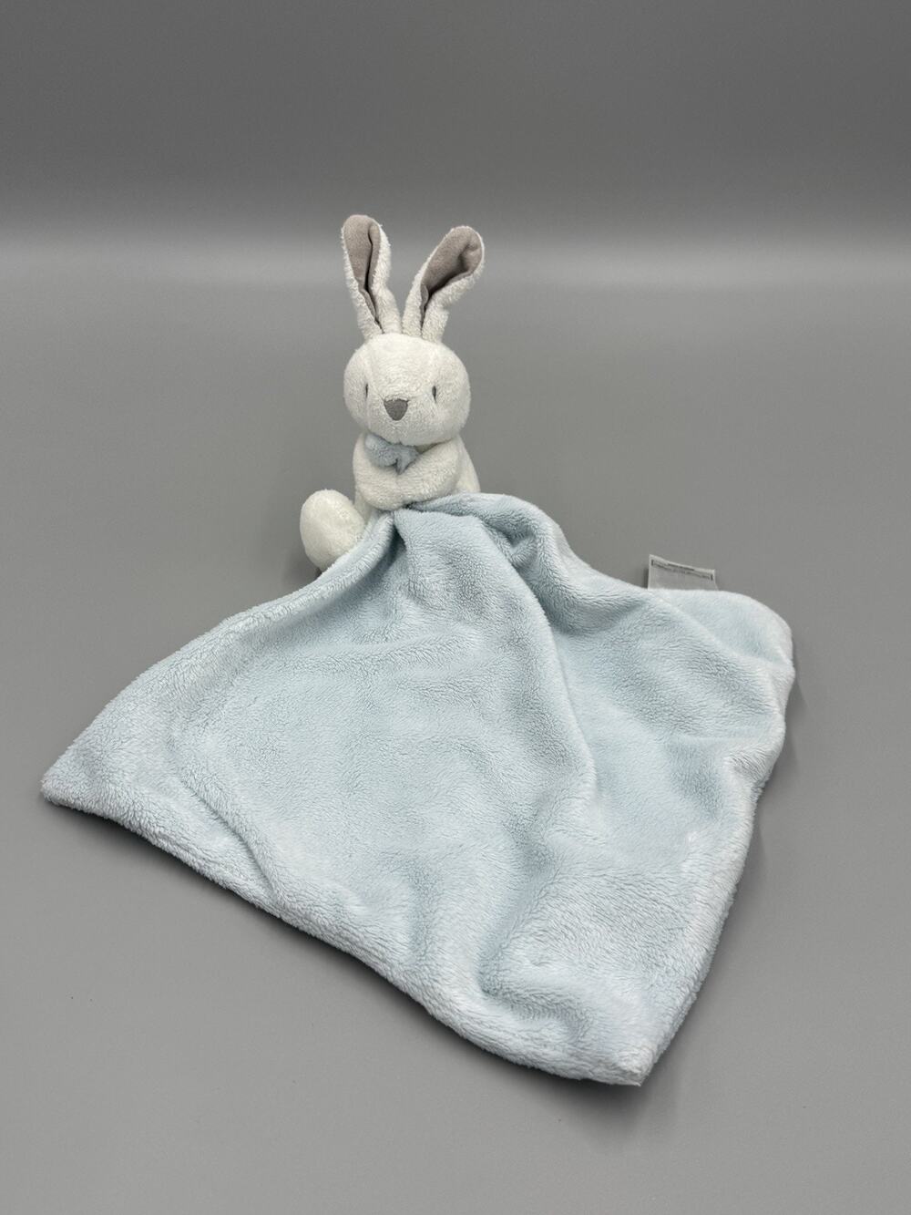 The Little White Company Bunny Lovey Plush Gray White Blue Security Blanket